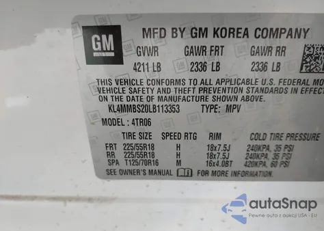 2020 Buick Encore Gx Fwd Preferred из США, поврежденный, VIN KL4MMBS20LB113353